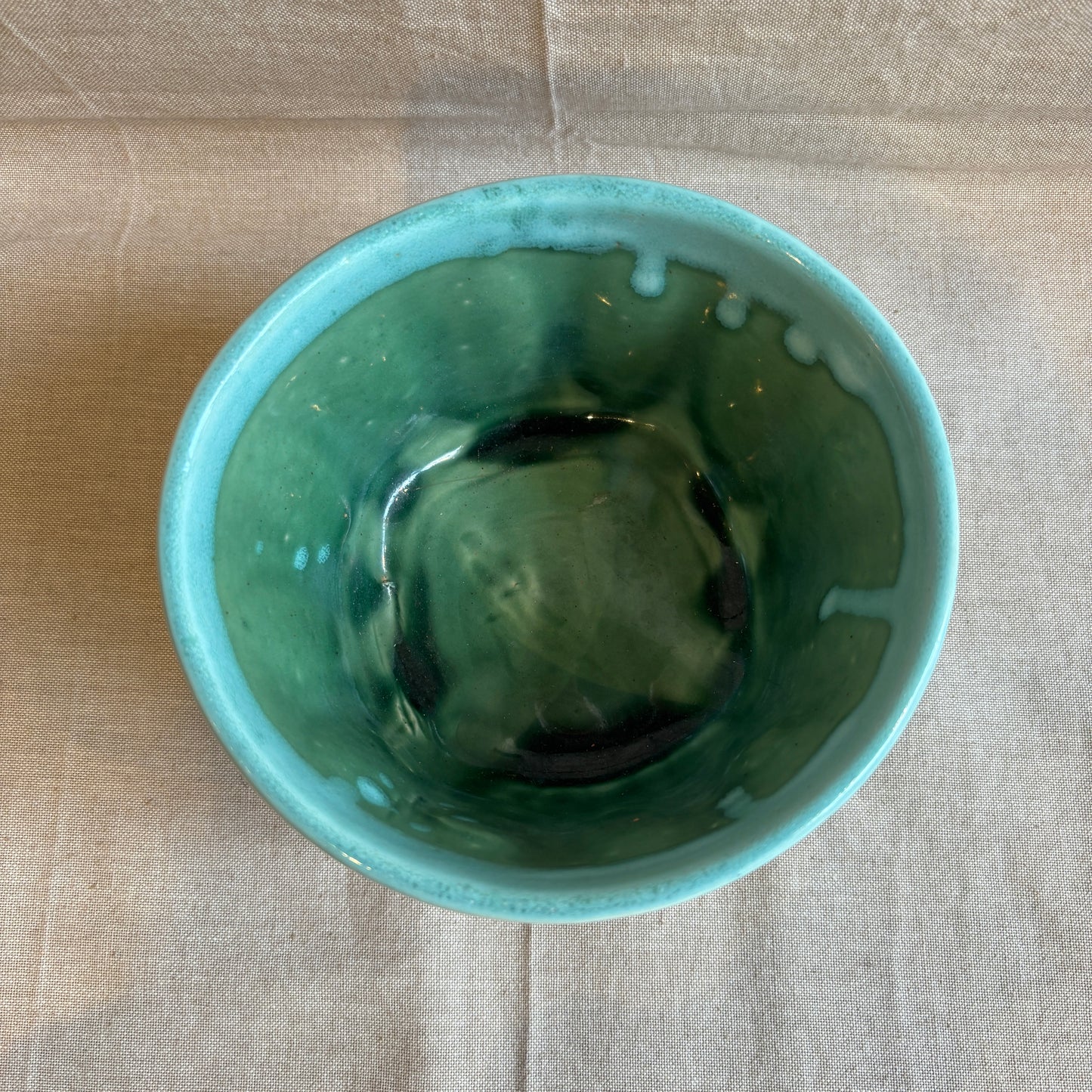 Vintage Pottery Planter - Green + Blue