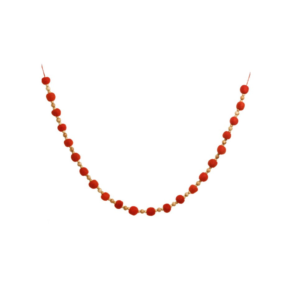 Wool + Wood Bead Garland: Red + Natural