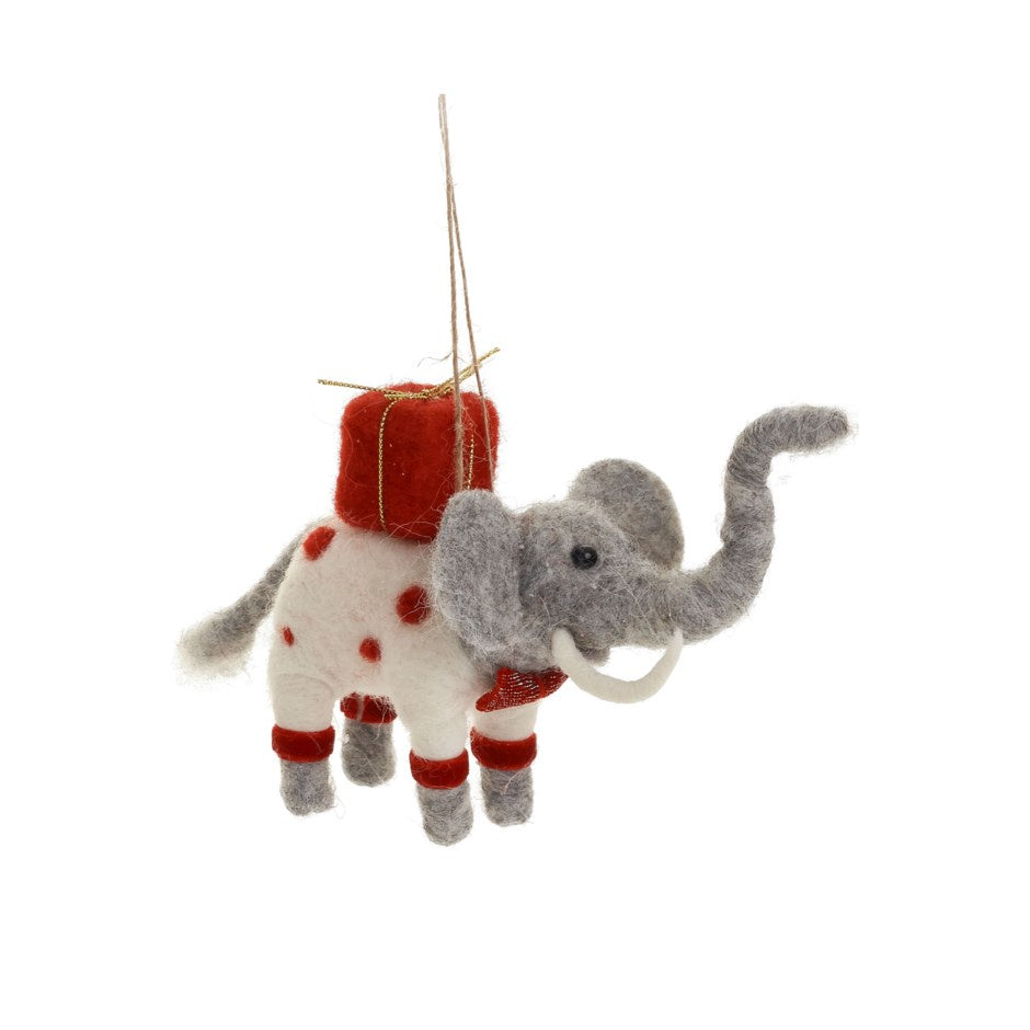 Wool Elephant w/ Present Ornament