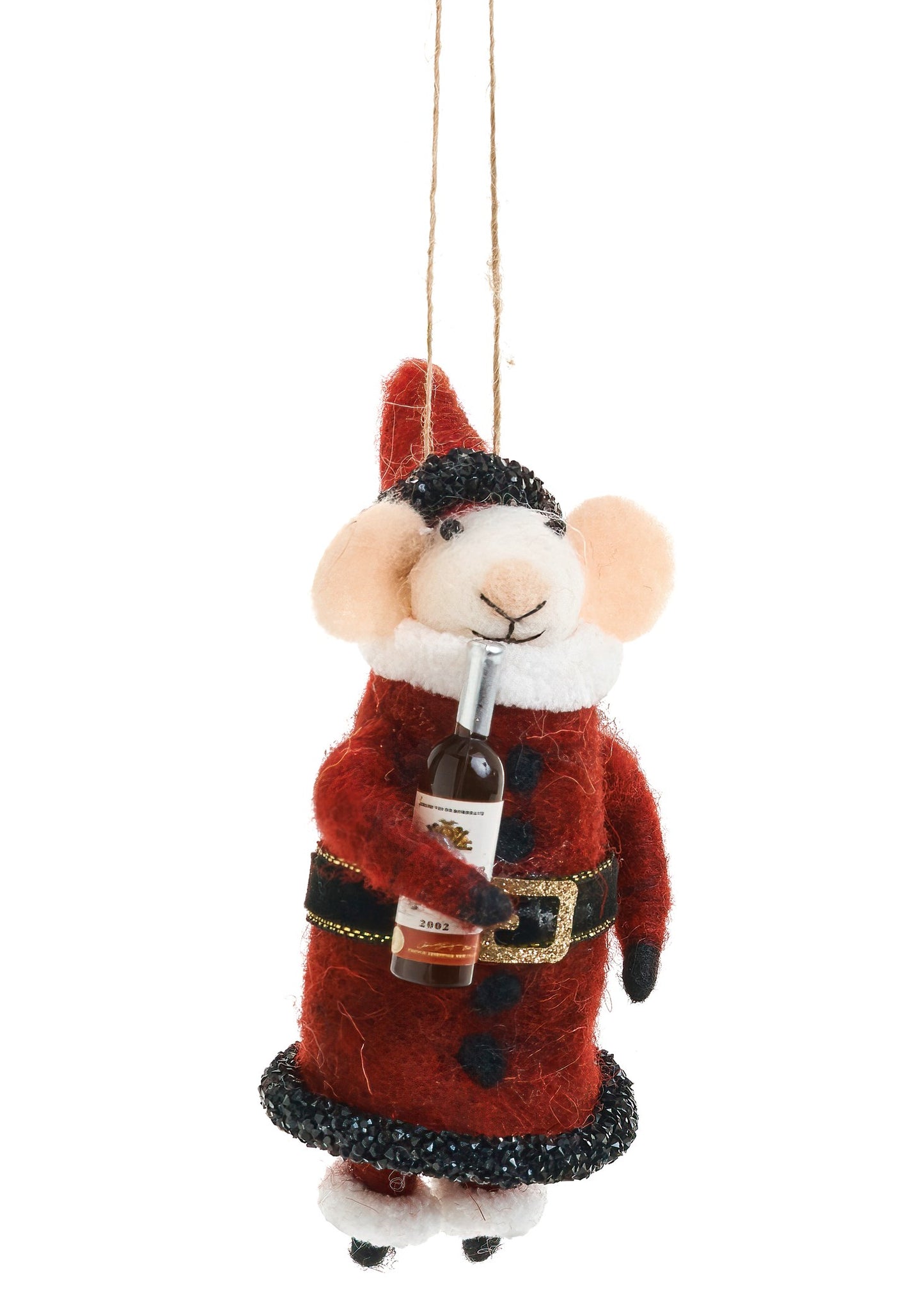 Wine Bottle Santa Mouse Ornament