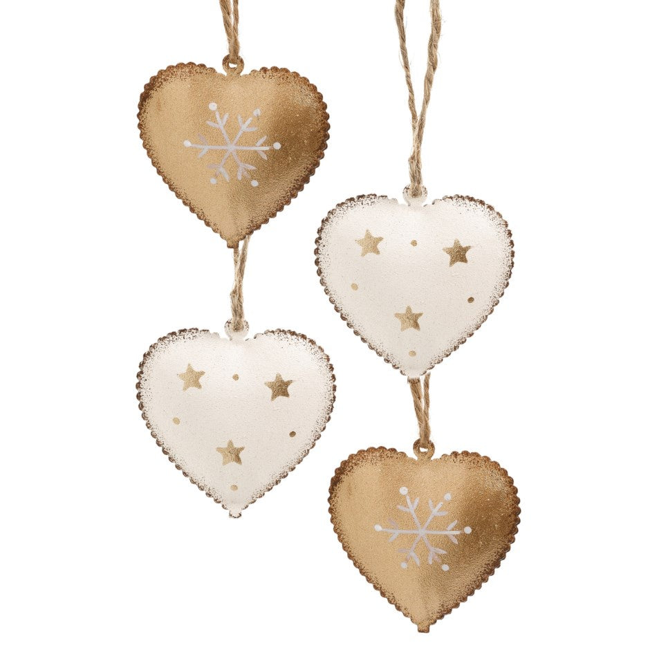 Mini Heart Ornament - White/Gold
