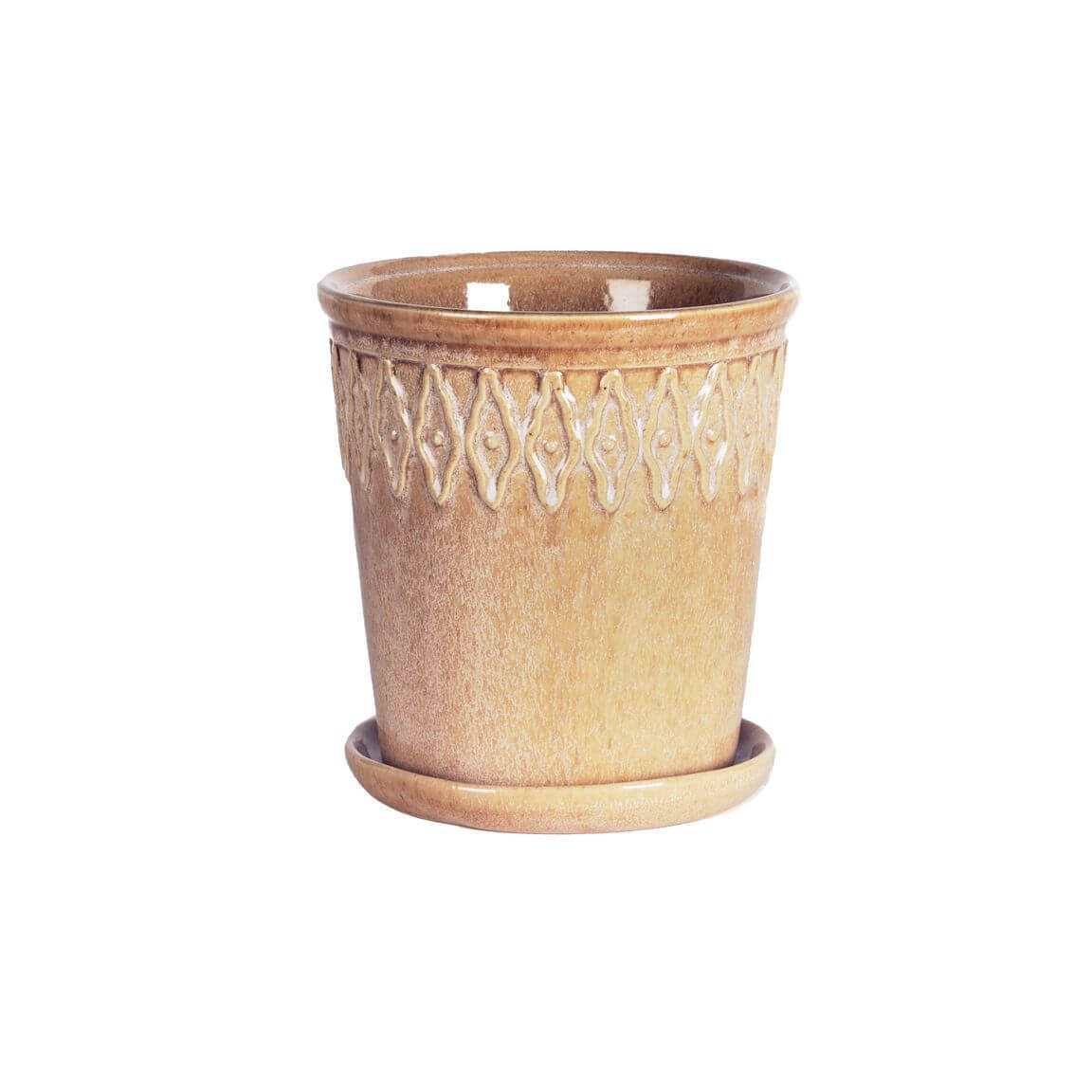 Yellow Diamond Embossed Pot + Saucer