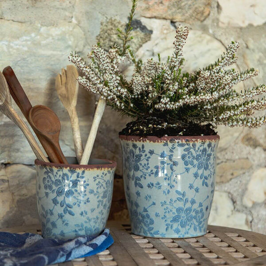 Blue Planter w/ Floral Pattern