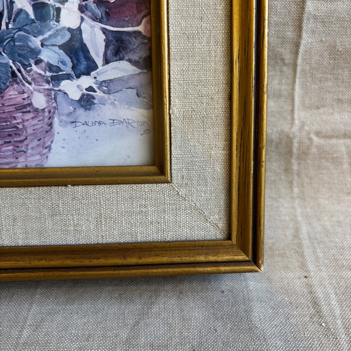 Vintage Floral Art w/ Gold Frame + Fabric Surround -XS