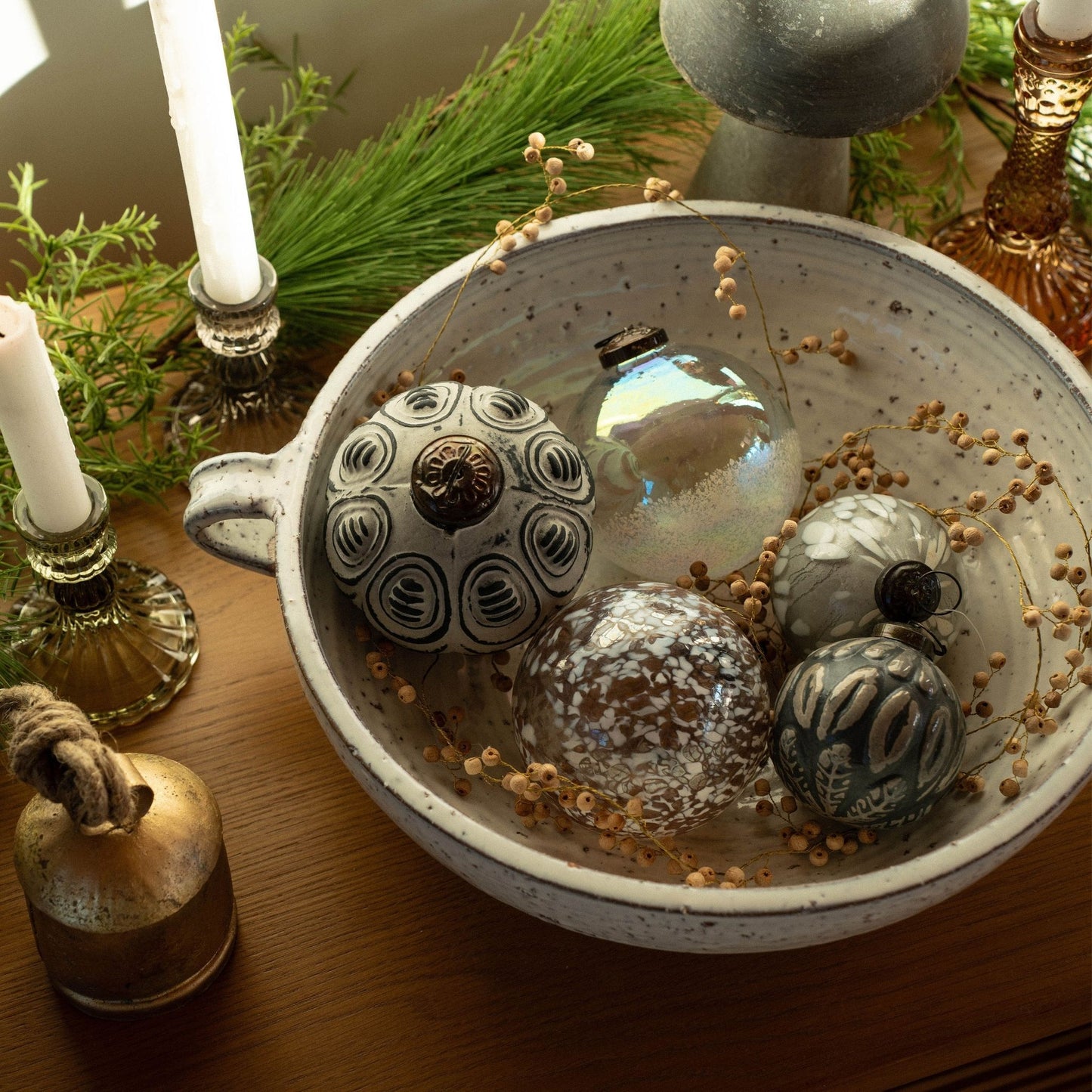 Patinaed Ball Ornament: Feather