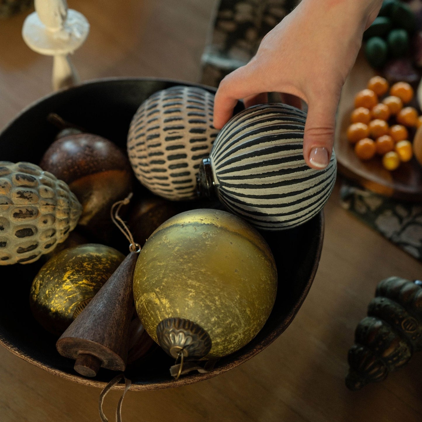 Patinaed Ball Ornament: Stripes