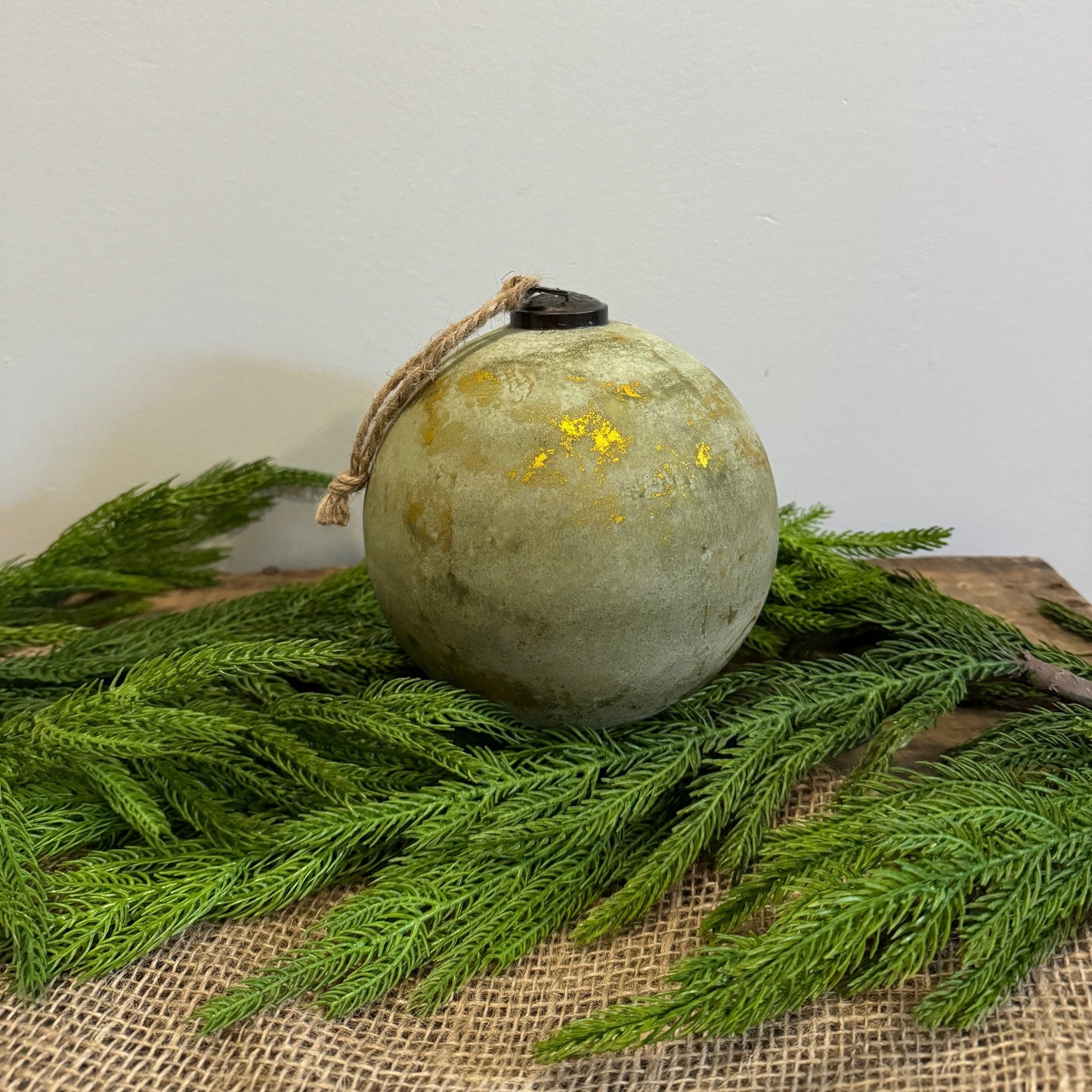 Recycled Glass Ball Ornament - Olive