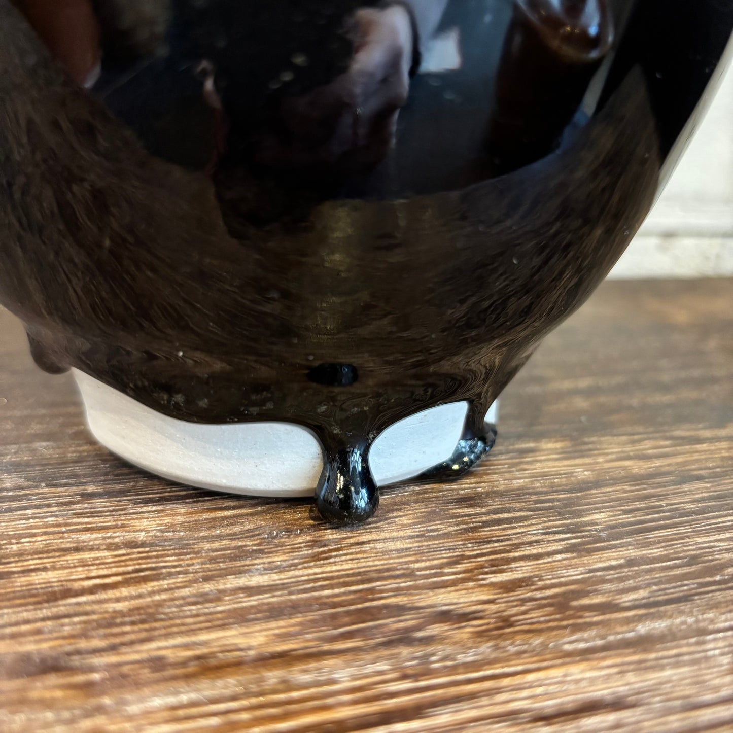 Vintage Glazed Pottery Pot - Dripping Brown