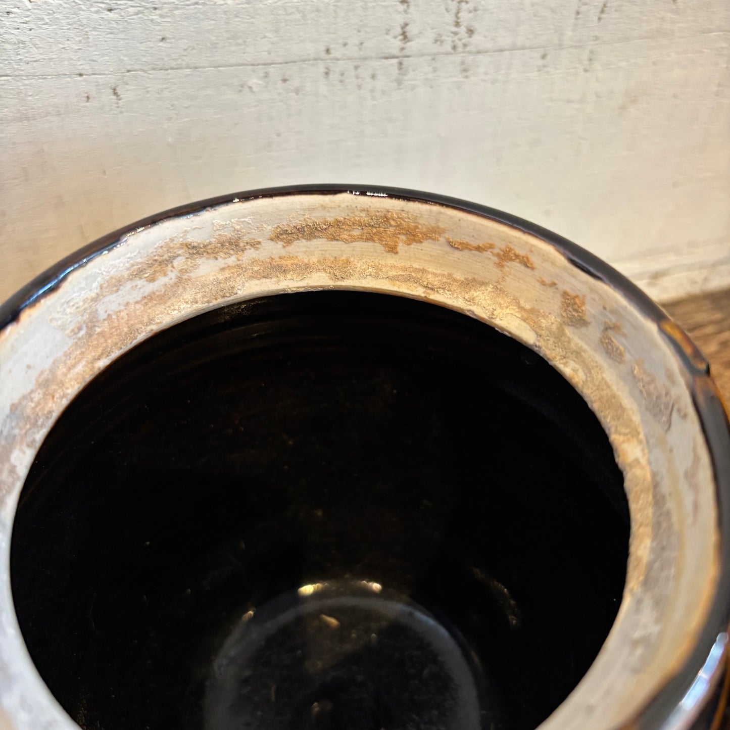 Vintage Glazed Pottery Pot - Dripping Brown