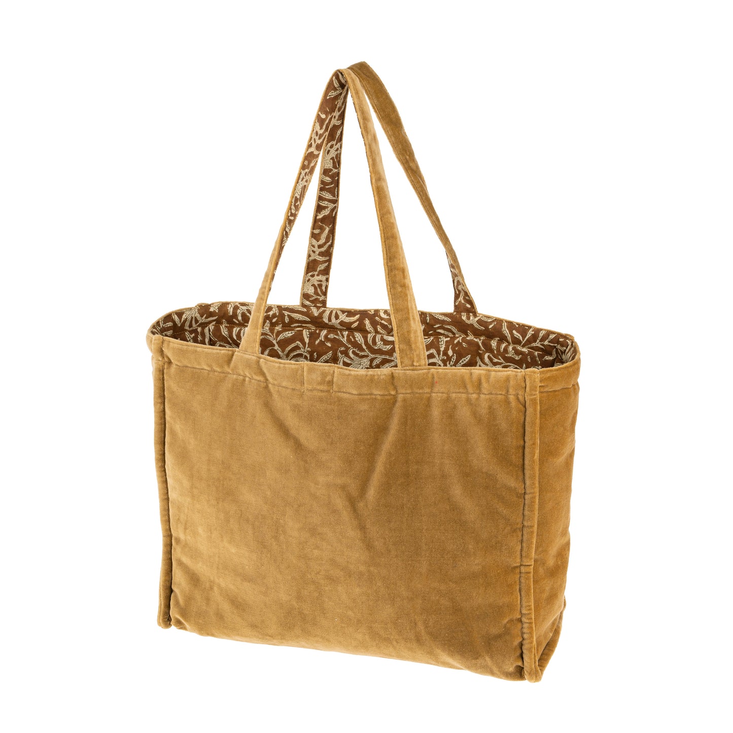 Block Print Velvet Reversible Tote, Camel