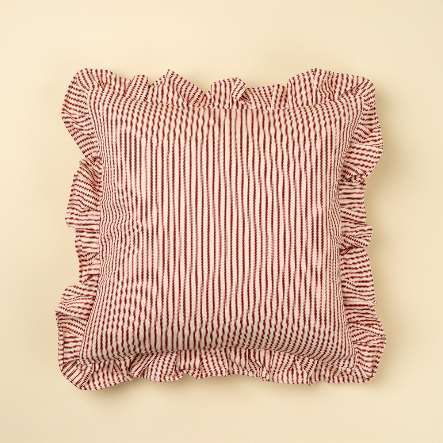 Red Ticking Ruffle Pillow - 20x20