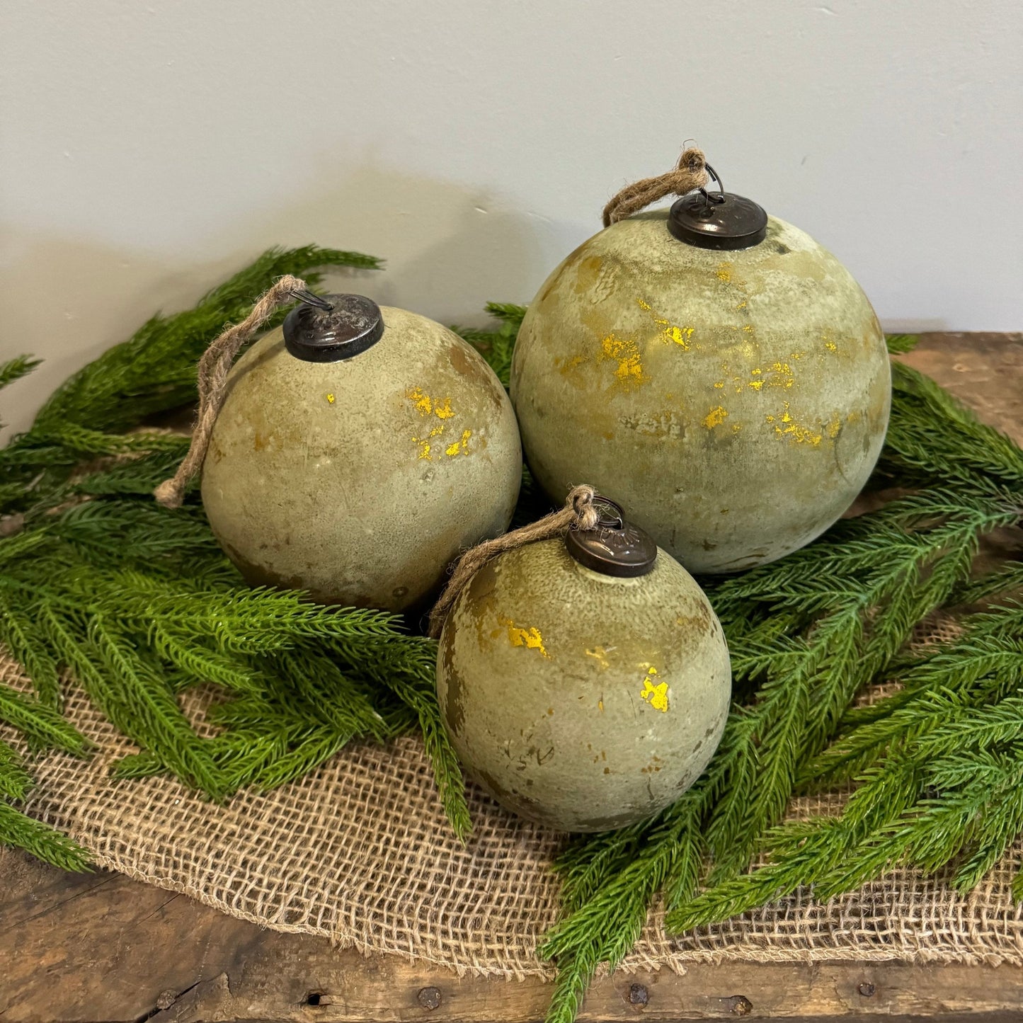 Recycled Glass Ball Ornament - Olive