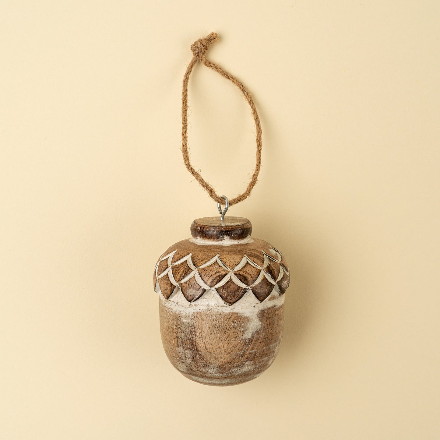 Wood Acorn Ornament - Whitewash