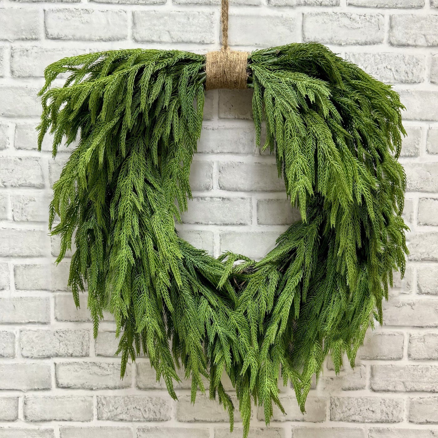 Faux Norfolk Island Pine Heart Wreath - 24"
