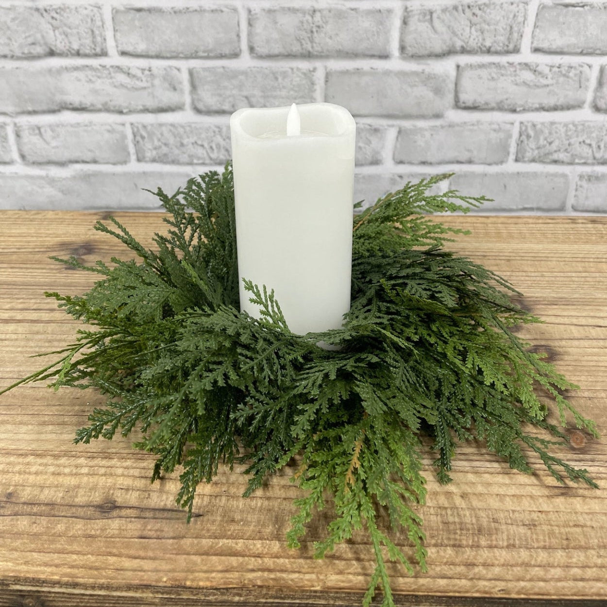 Faux Lush Northern White Cedar Candle Ring