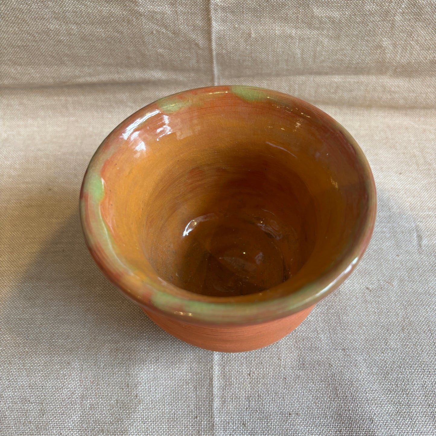 Vintage Textured Terracotta Pot w/ Green Glaze Inside