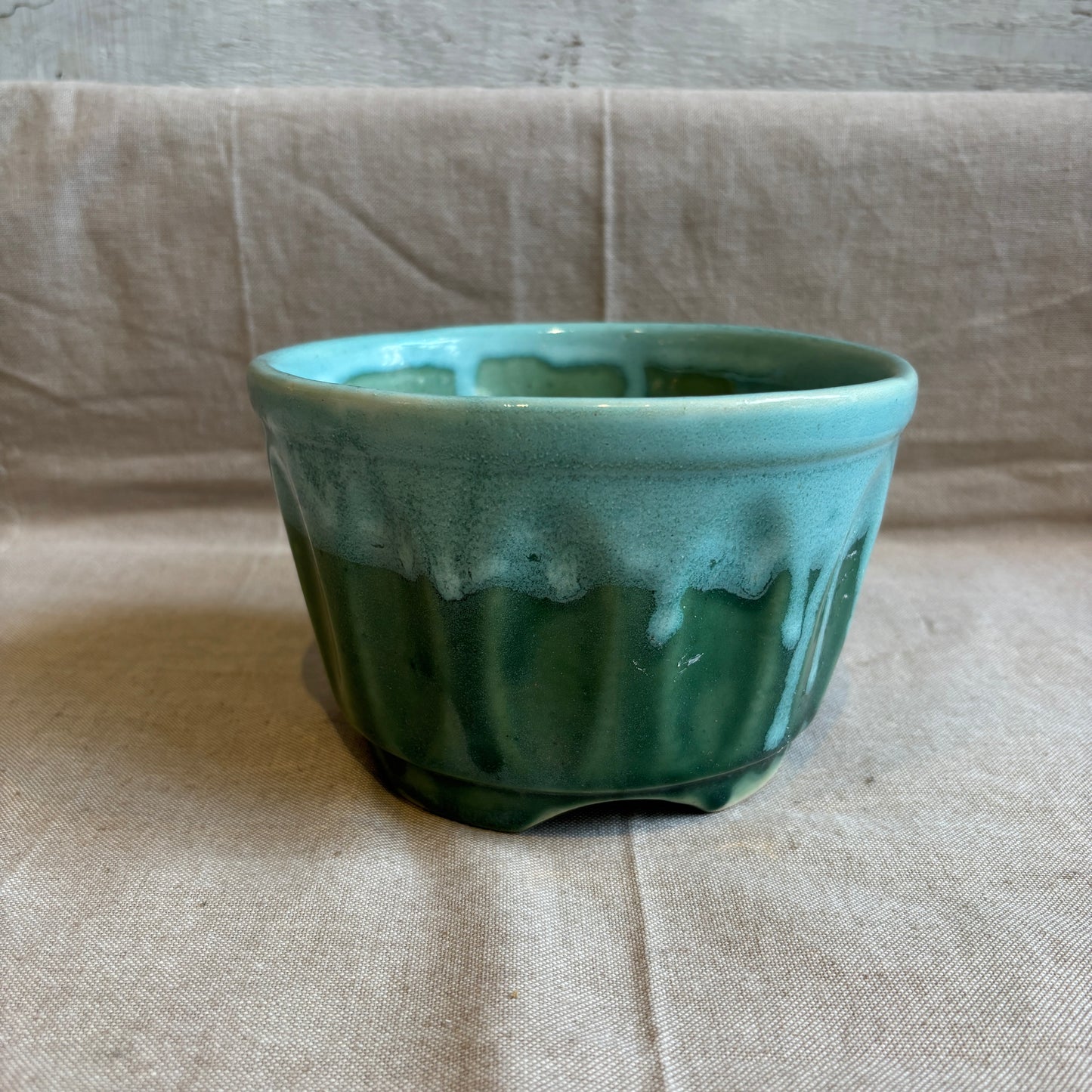 Vintage Pottery Planter - Green + Blue