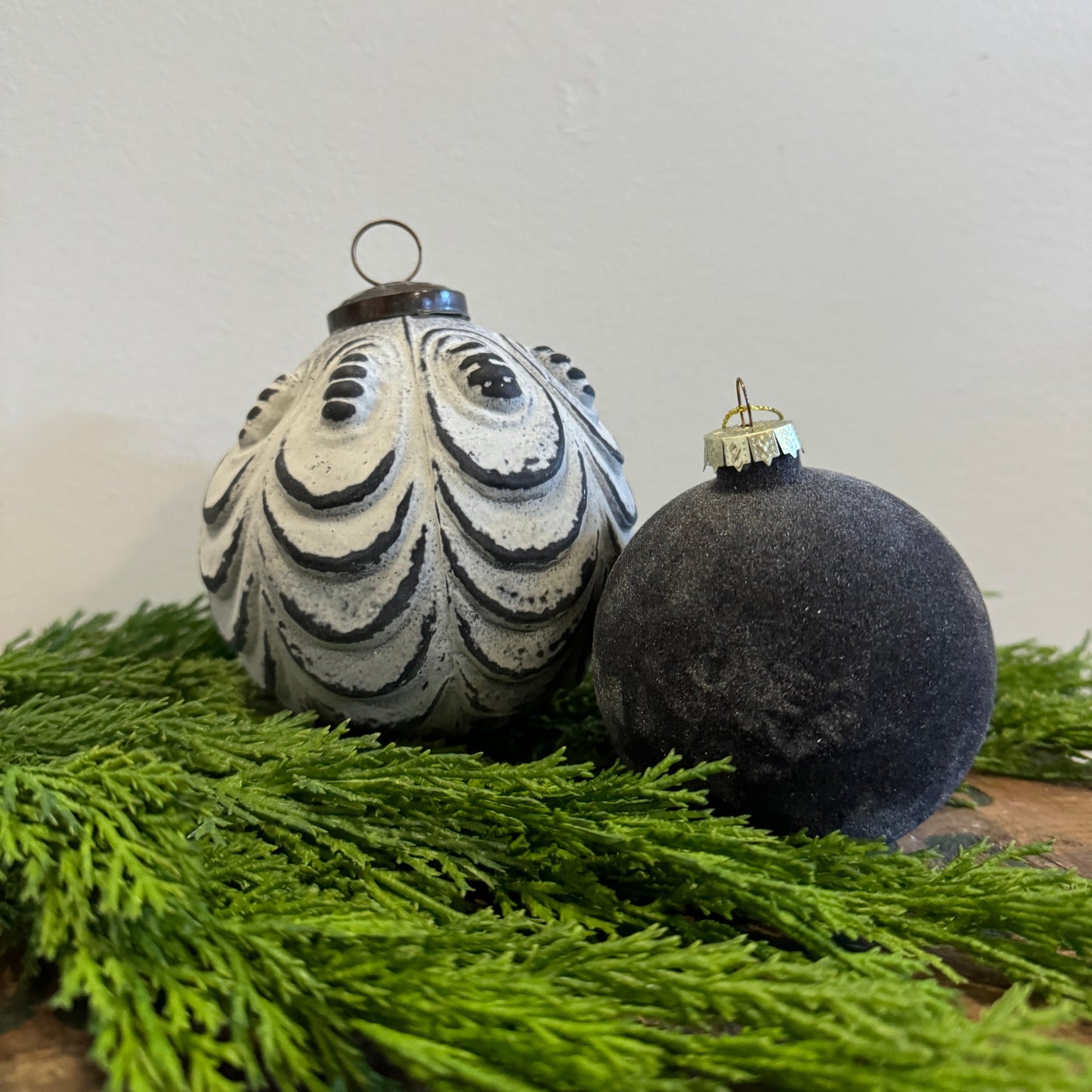 Patinaed Ball Ornament: Feather