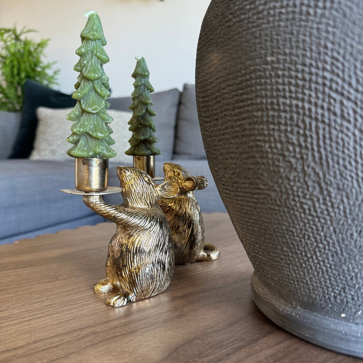 Mouse Taper Holder, Antique Gold Finish