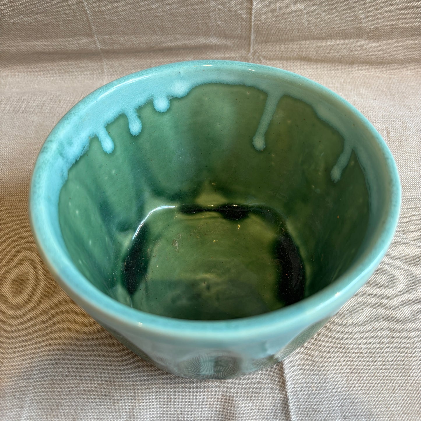 Vintage Pottery Planter - Green + Blue