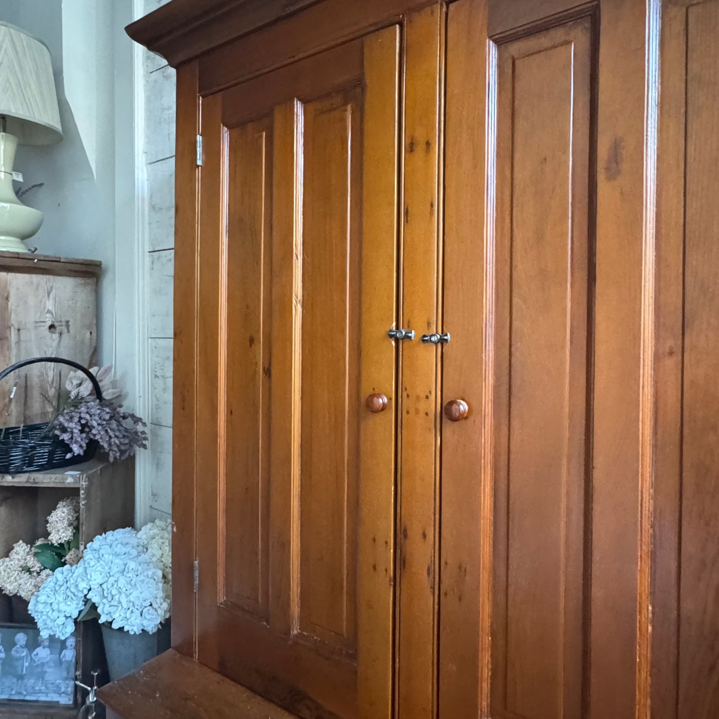 Vintage One Piece Wood Stepback w/ 4 Doors + 2 Drawers