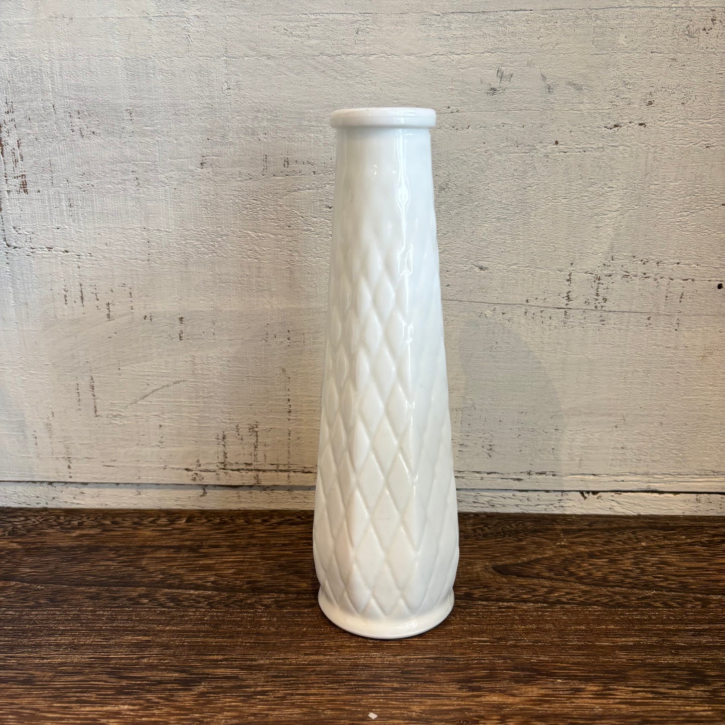 Vintage Milk Glass Vase - Diamond