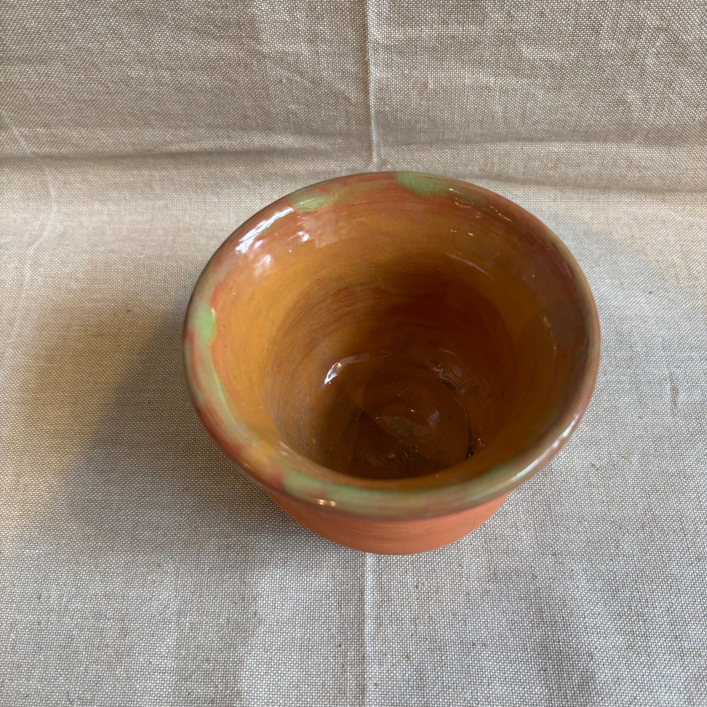 Vintage Textured Terracotta Pot w/ Green Glaze Inside