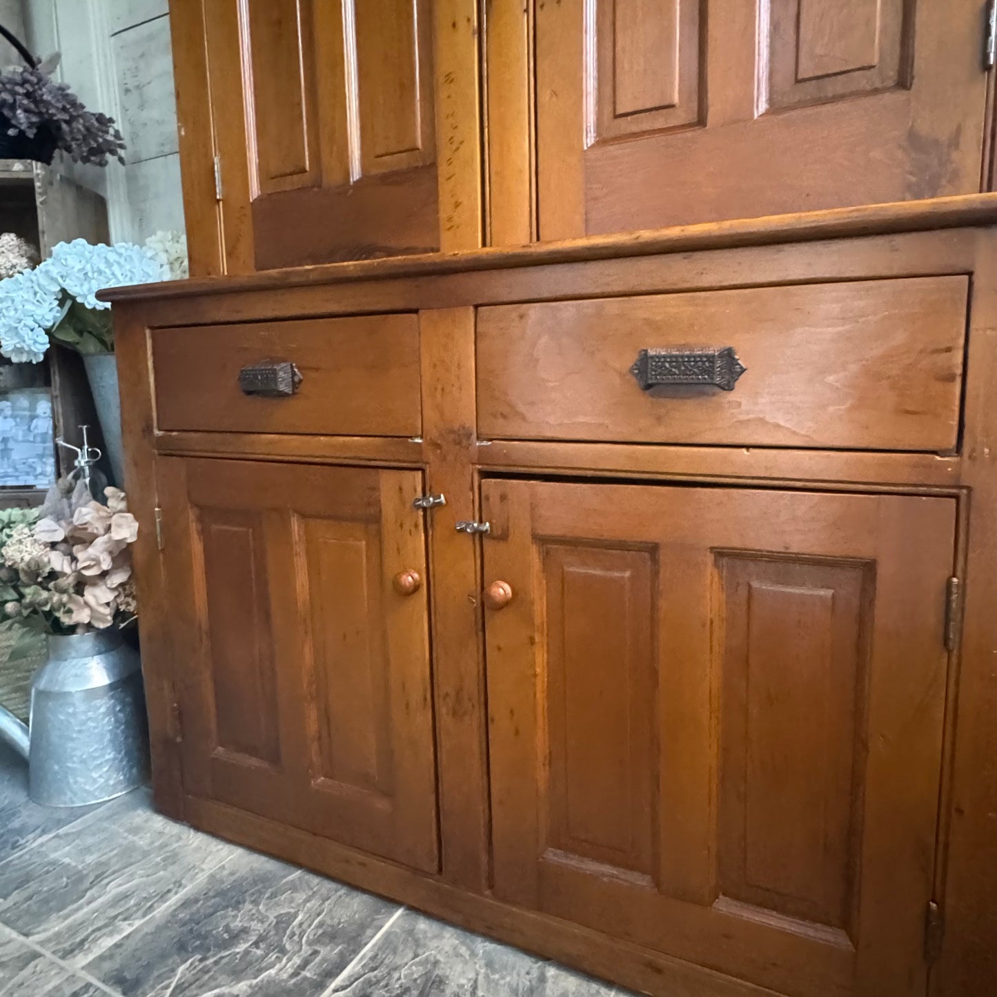 Vintage One Piece Wood Stepback w/ 4 Doors + 2 Drawers