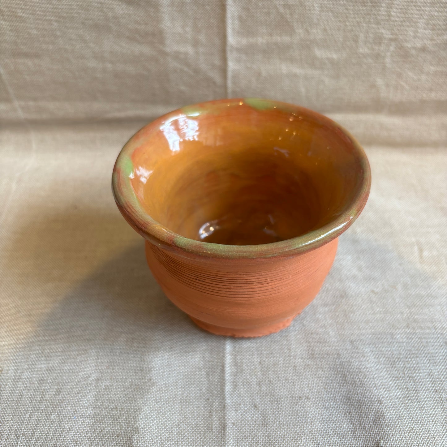 Vintage Textured Terracotta Pot w/ Green Glaze Inside