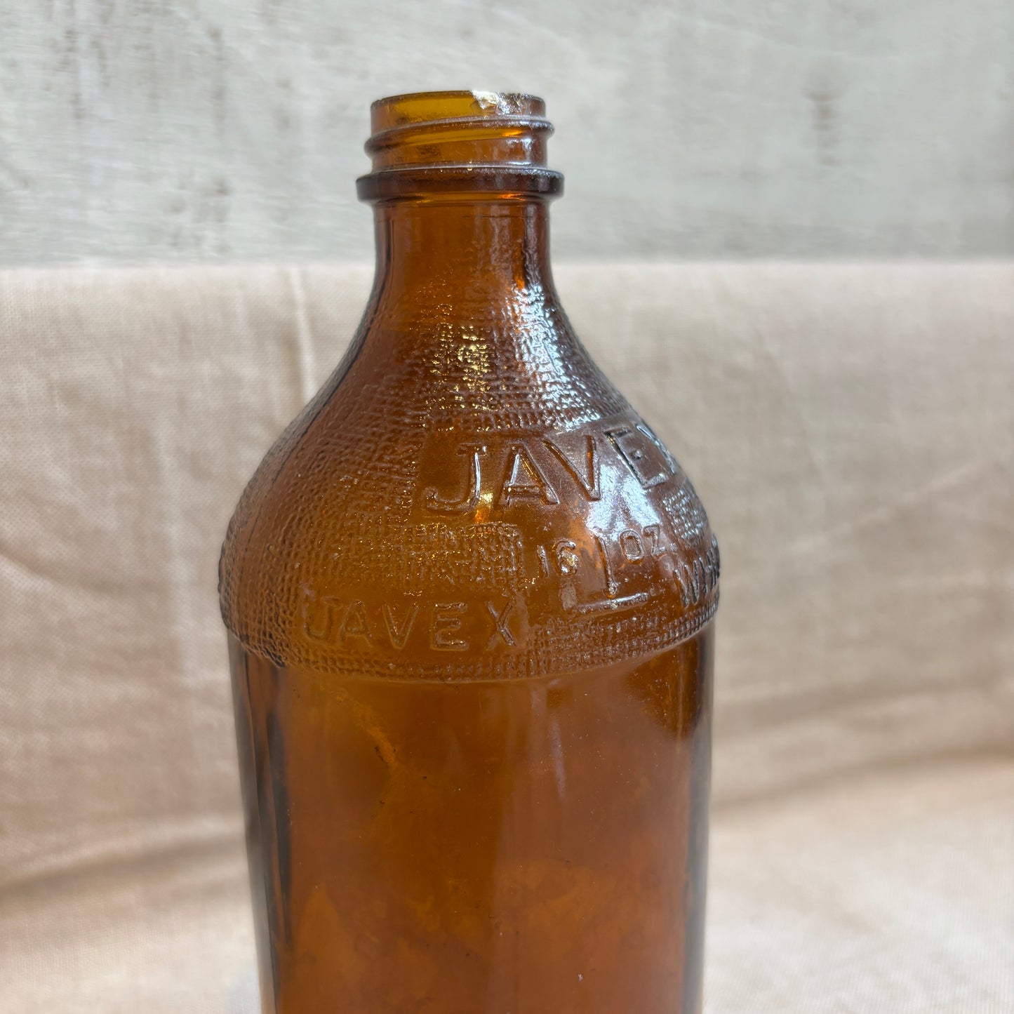 Vintage Brown Glass Javex Bottle - SM