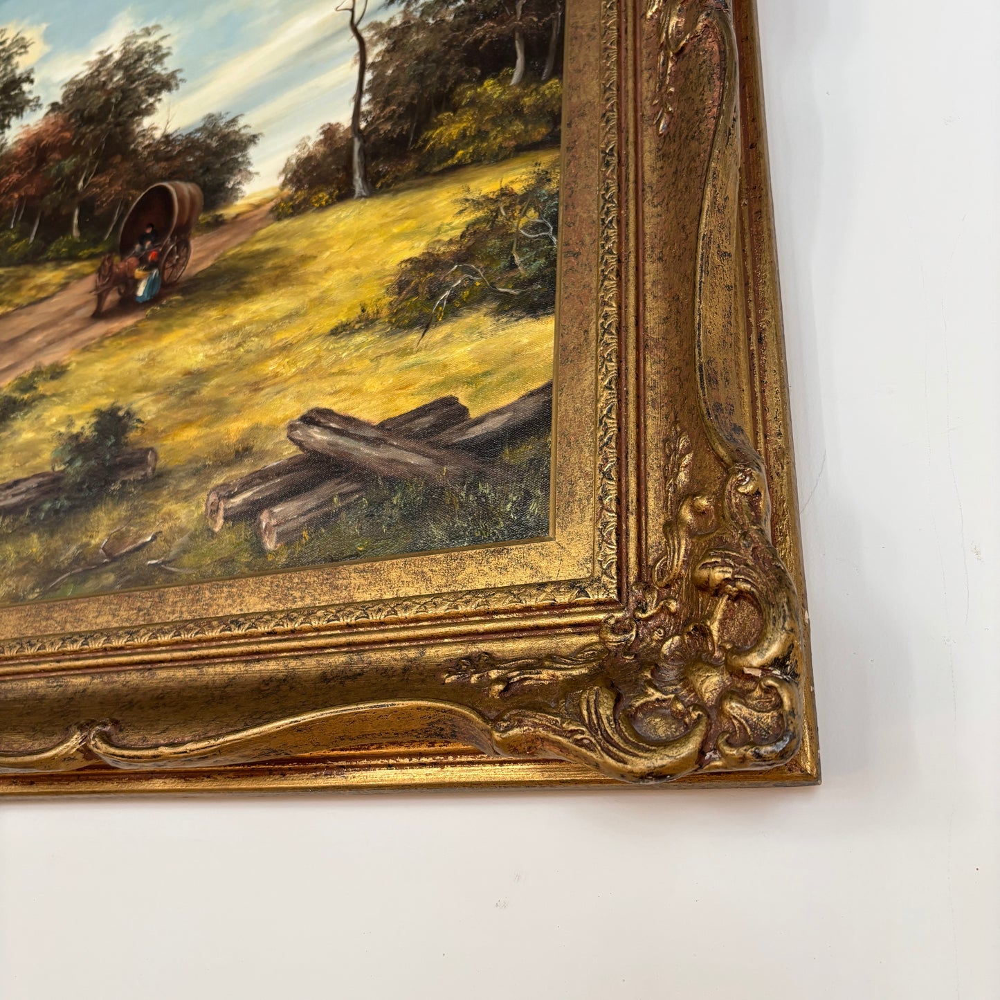 Vintage Inge MacDonald Oil Painting w/ Ornate Frame - Wagon On Road