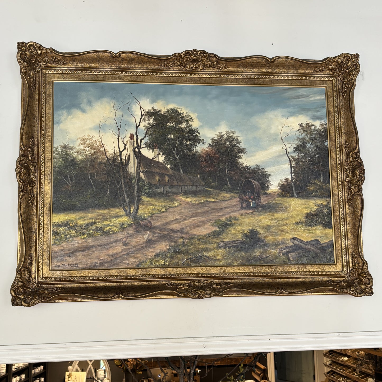 Vintage Inge MacDonald Oil Painting w/ Ornate Frame - Wagon On Road
