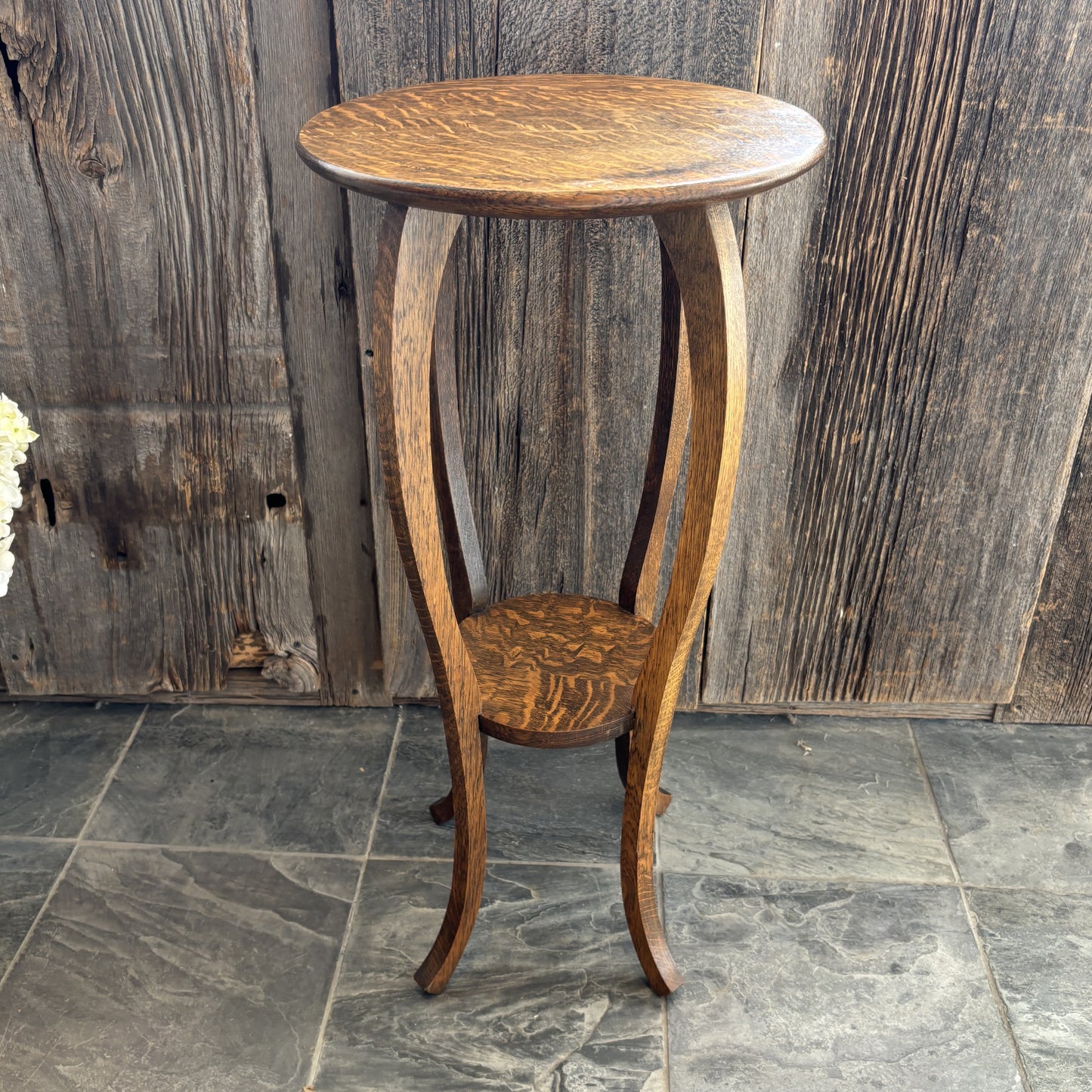 Antique Oak Plant Table - Round