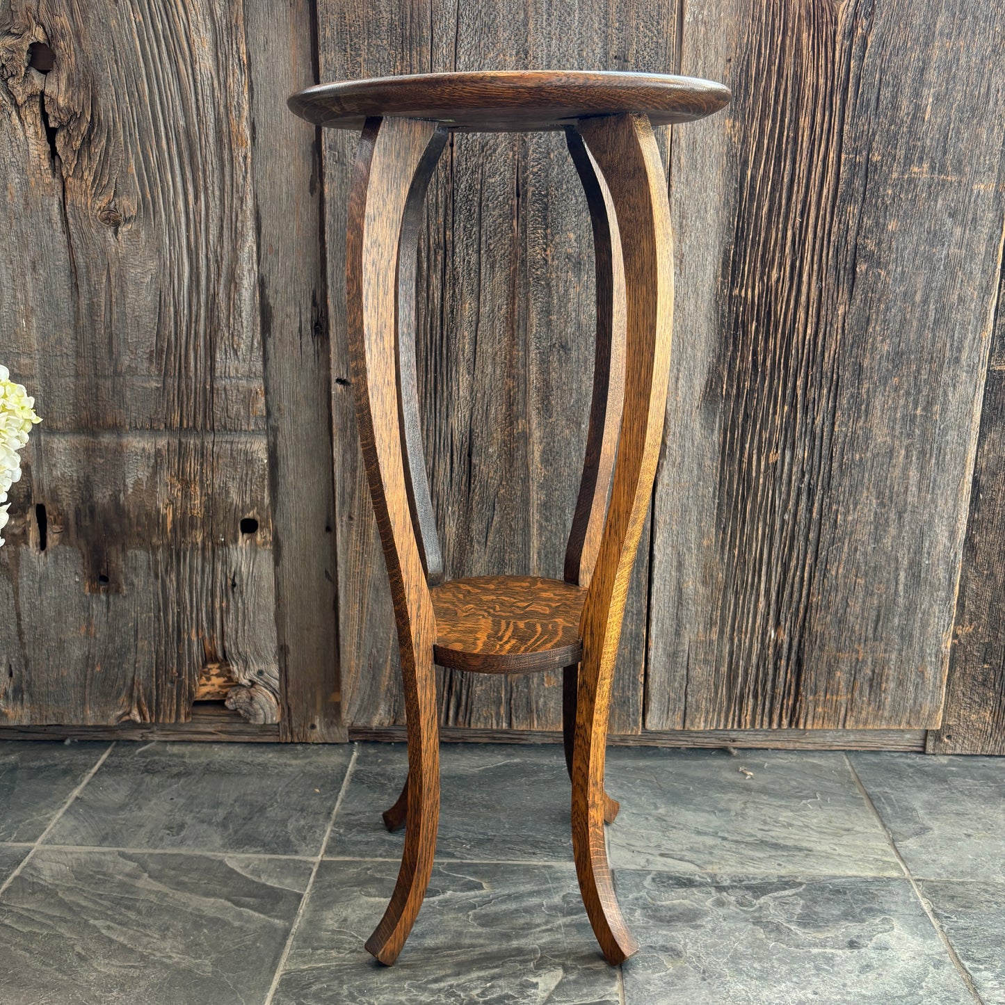 Antique Oak Plant Table - Round