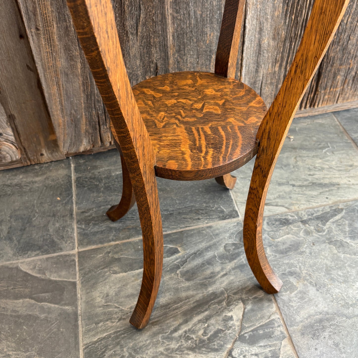 Antique Oak Plant Table - Round