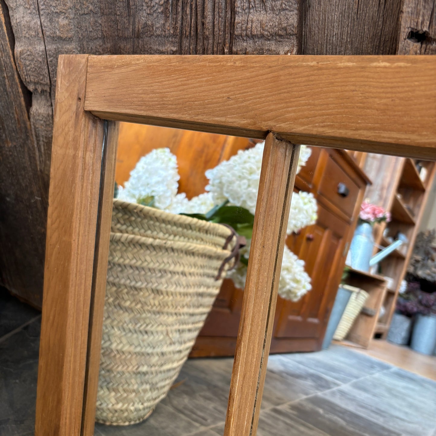 Vintage Pine Window Frame Mirror