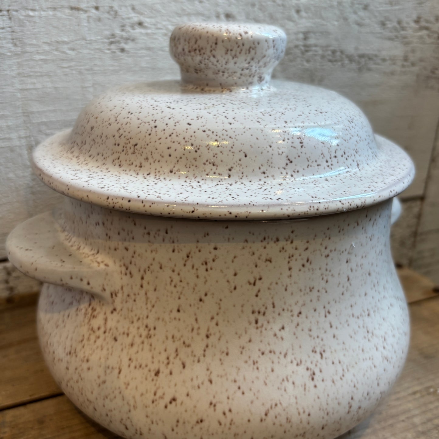 Vintage BMP White Speckled Bean Pot - LG