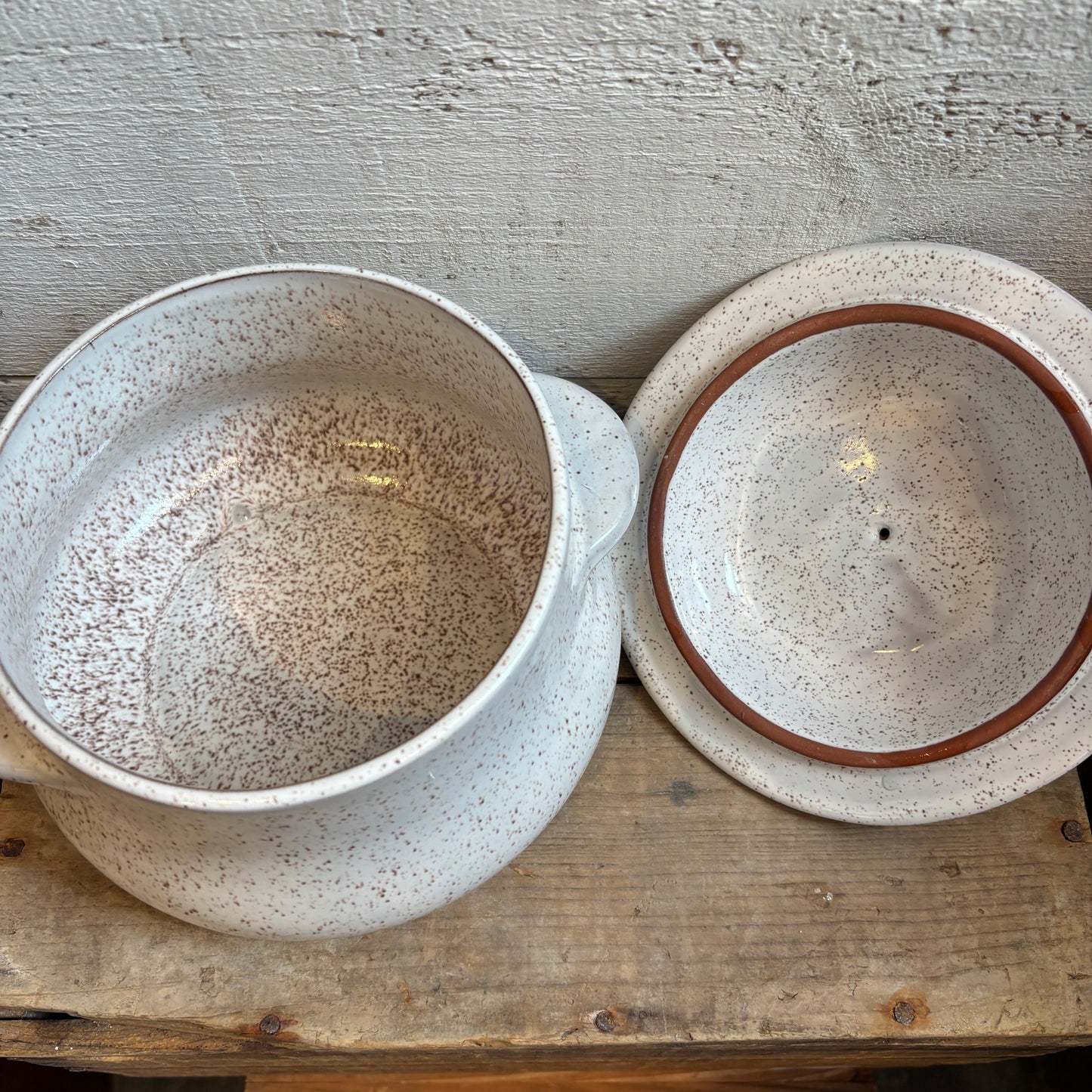 Vintage BMP White Speckled Bean Pot - LG