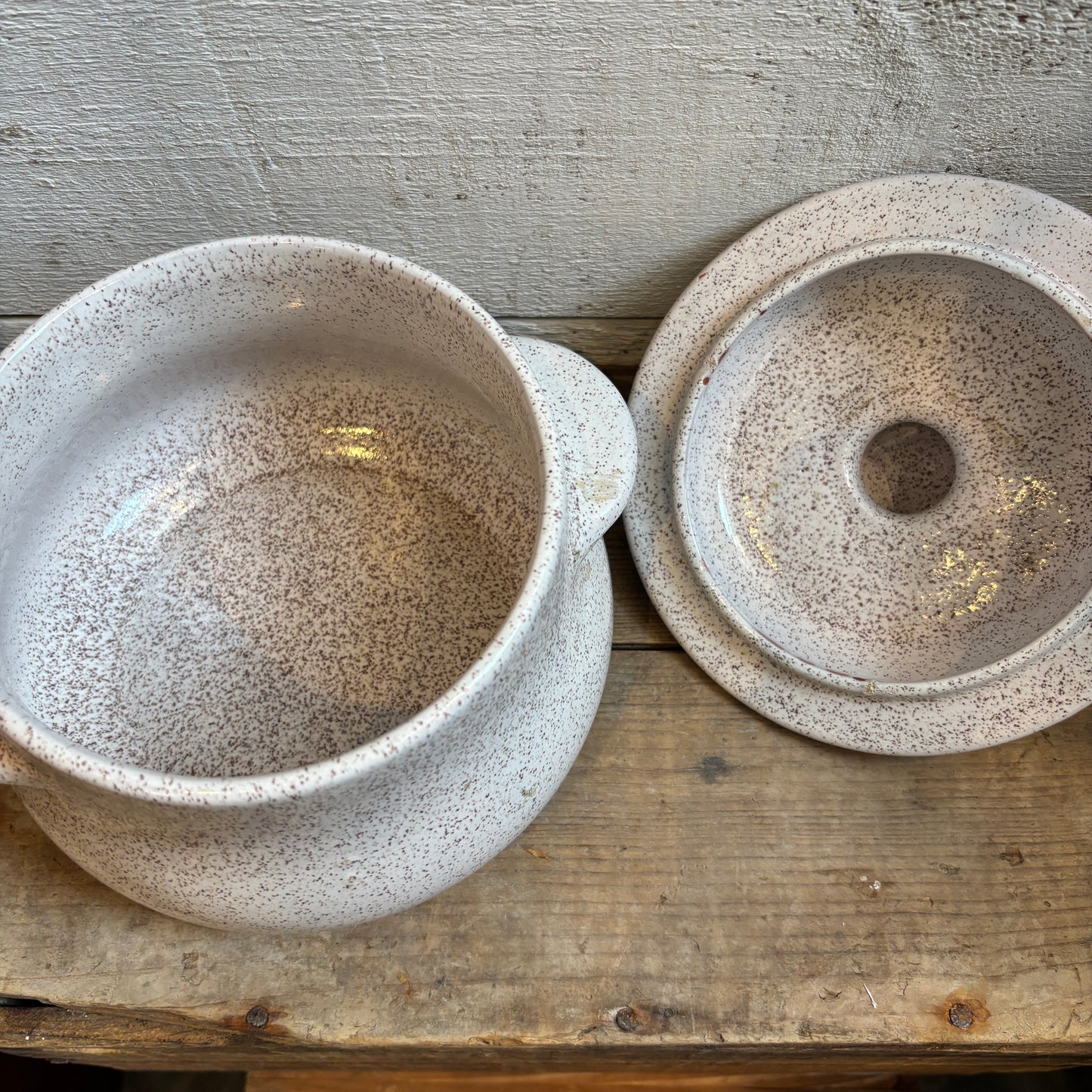 Vintage BMP White Speckled Bean Pot - SM