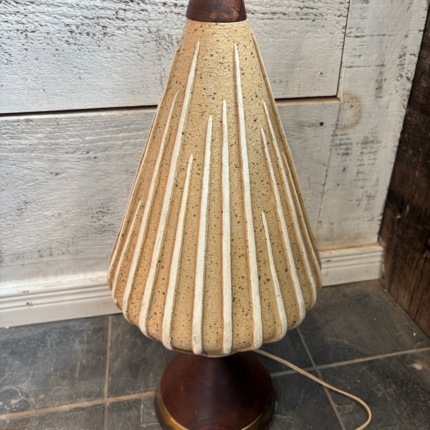 Vintage MCM Teak & Ceramic Table Lamp
