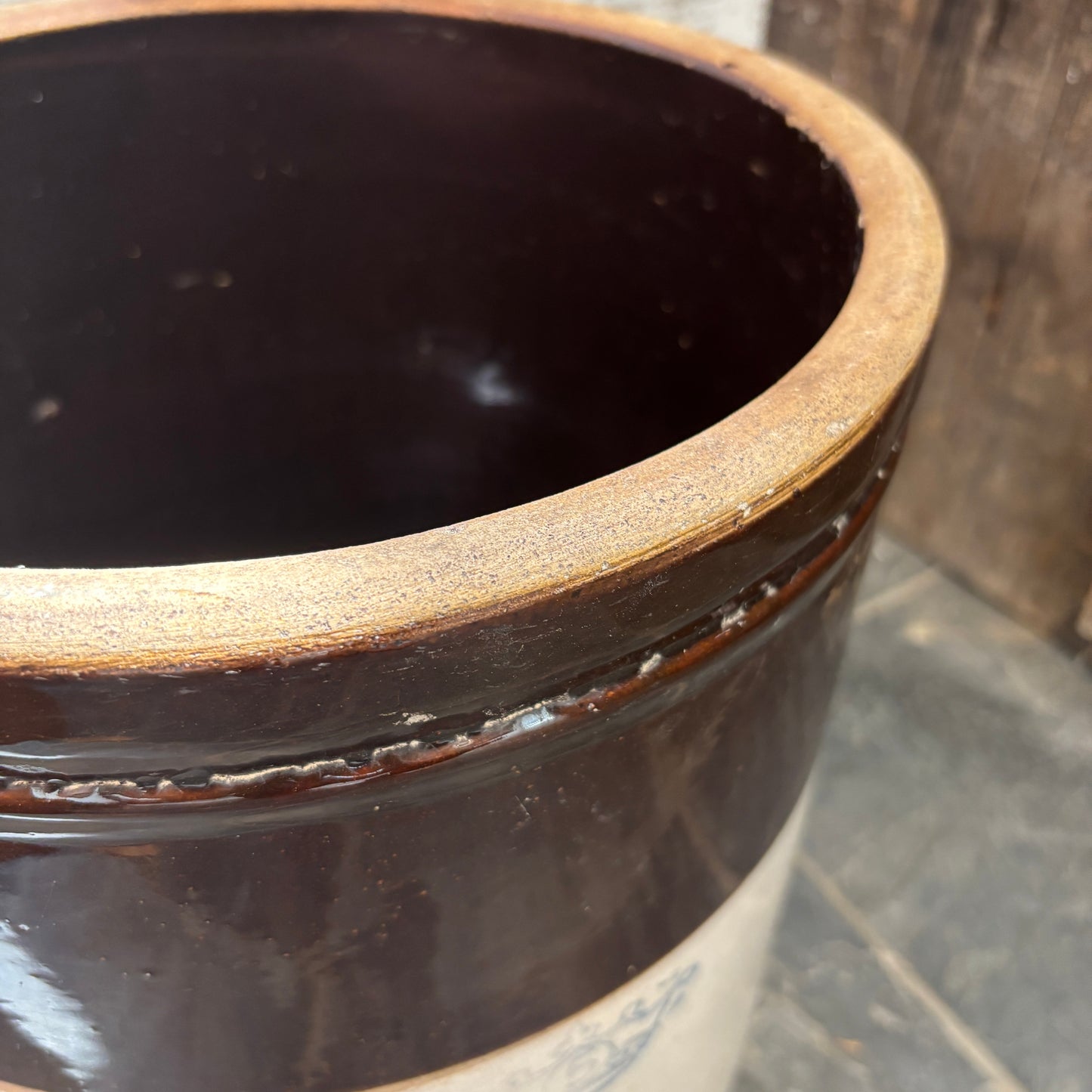Vintage #5 Open Mouth Crock - Brown/Beige