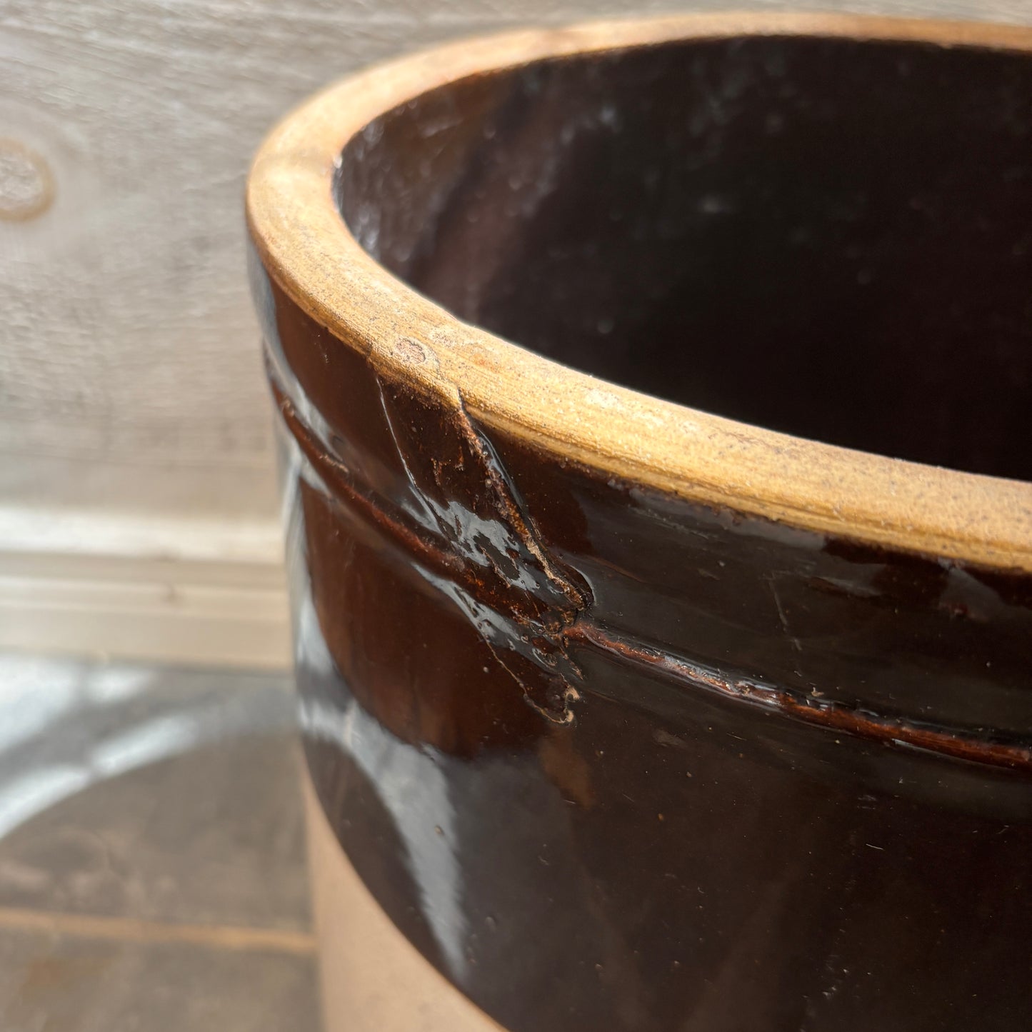 Vintage #5 Open Mouth Crock - Brown/Beige