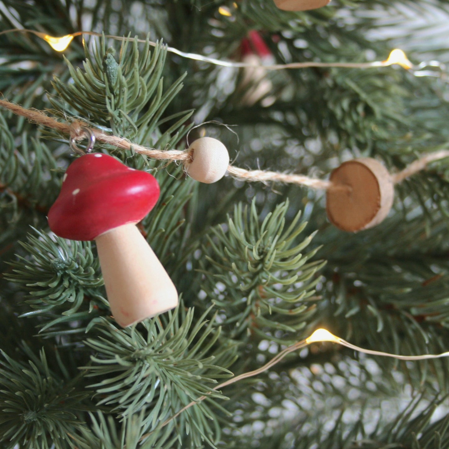 Wood Mushroom Garland - 40"L