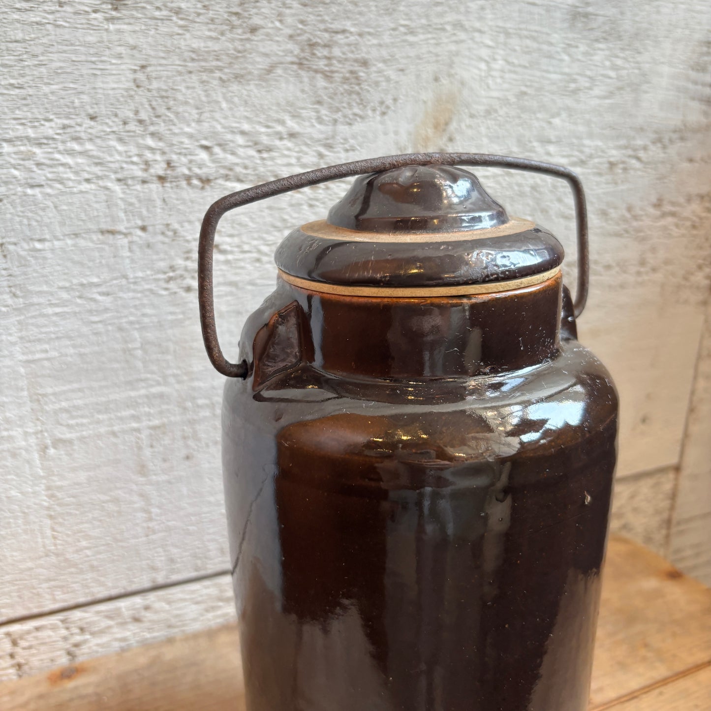 Vintage Stoneware Canning Crock w/ Lid - Dark Brown