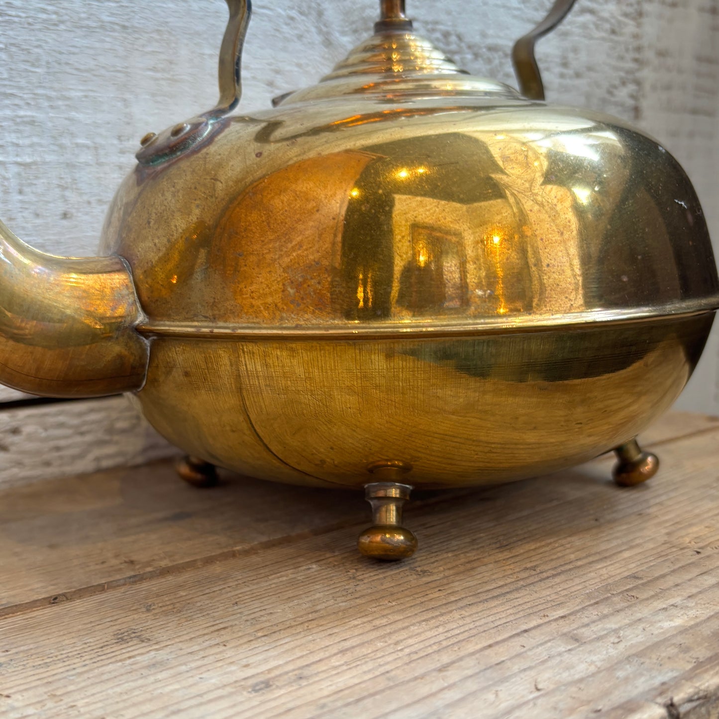 Vintage Brass Footed Tea Pot w/ Amber Glass Handle