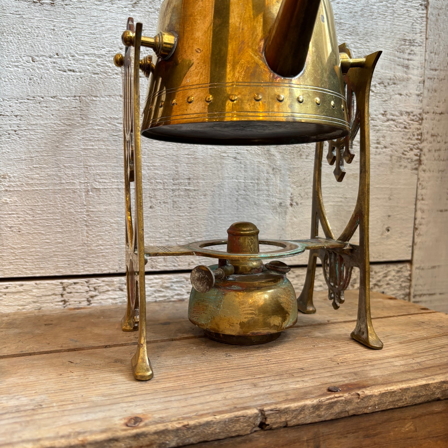 Vintage Brass Tea Pot w/Stand & Burner - Black Handle