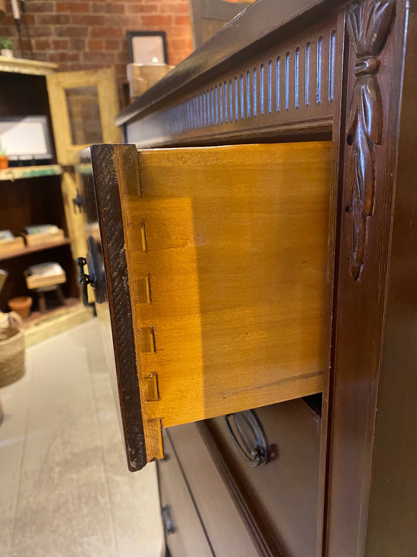 Vintage Dark Wood Tall Dresser - 5 Drawers