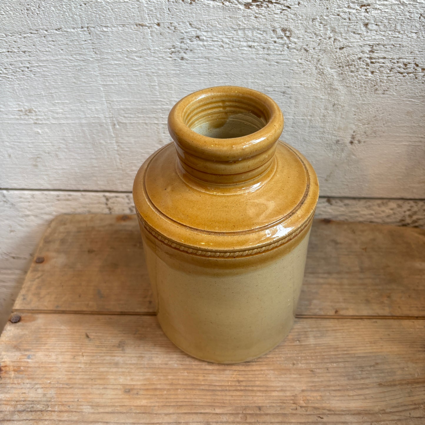 Vintage Two-Toned Stoneware Crock - Mustard