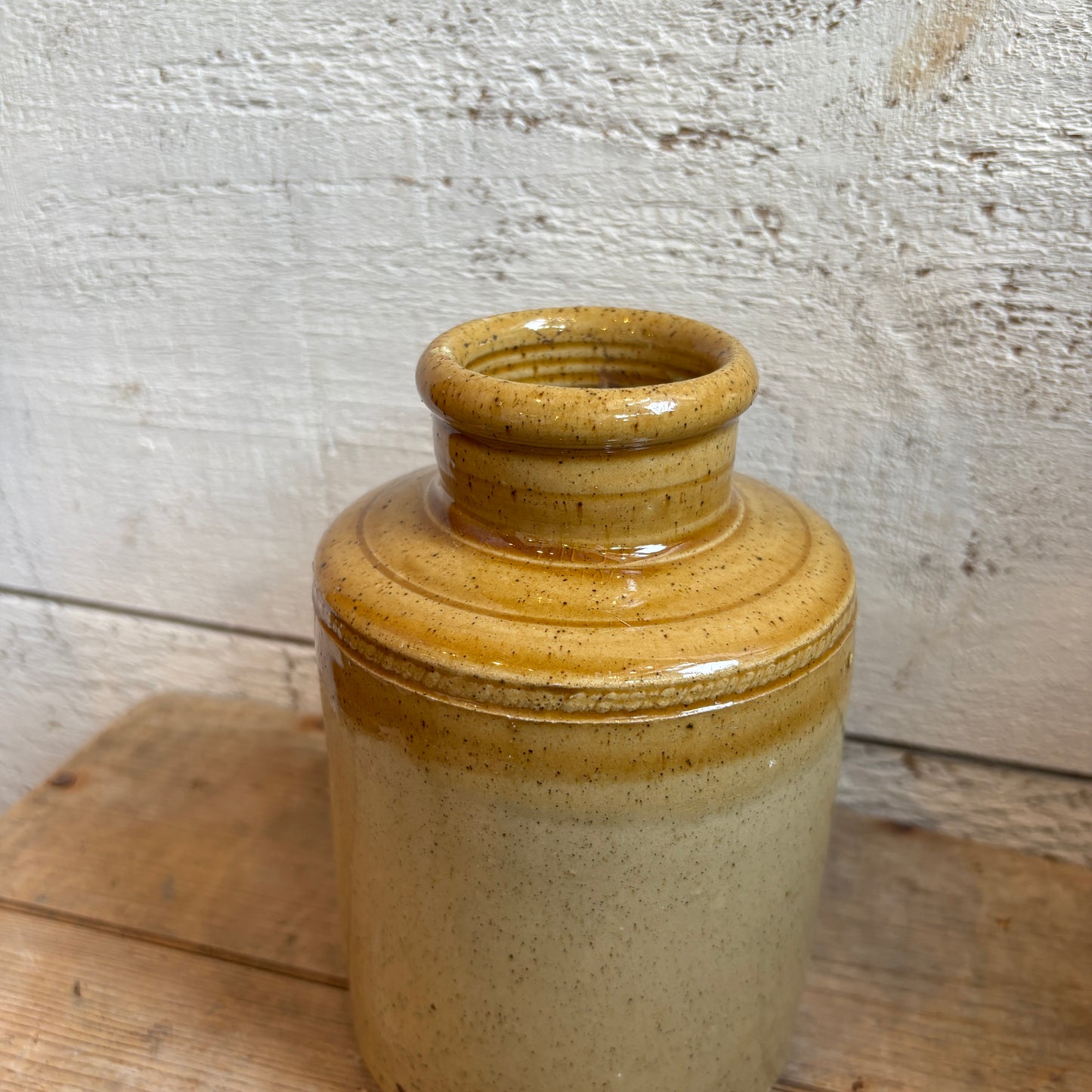 Vintage Two-Toned Stoneware Crock - Mustard