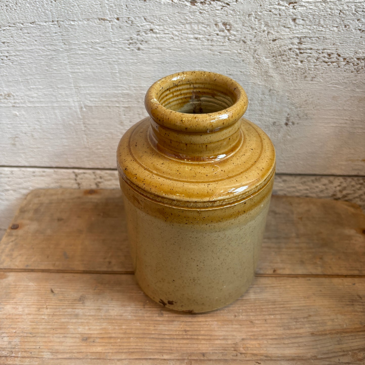 Vintage Two-Toned Stoneware Crock - Mustard